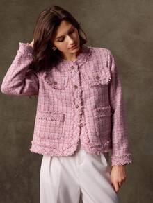 Lilora Women's Elegant Plaid Long Sleeve Single-Breasted Overcoat, Autumn/Winter Officeelegance Old Money,Concert,Tweed,ملابس شتوية للنساء