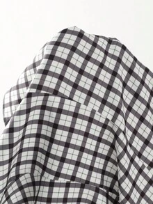 Elyressa 2 piezas Conjunto de pantalón y blusa de manga larga con botones a cuadros para mujer - Negro - Ver 8