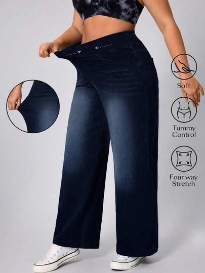 Flexra Jeans elásticos de tela vaquera lavada media para tallas grandes