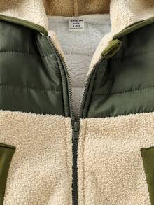 SHEIN 男婴女婴男女通用新生儿0-3岁休闲简约撞色拼接抓绒连体衣秋冬拉链连体衣婴儿外套连体衣婴儿秋季连体衣婴儿冬季连体衣保暖男婴连体衣 - 彩色 - 查看 4