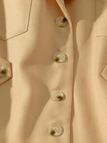 SHEIN Clasi Gaun Ukuran Besar Warna Polos Kerah Berlekuk Kancing Depan Lengan Panjang, Musim Gugur - Khaki - View 6