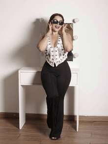 Lupita Cardoza 杏色底黑色花朵刺绣露背蝴蝶结短款背心，适合音乐节 - 彩色 - 查看 6