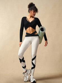 VARSIVA T-shirt de sport ajusté à manches longues avec design à cordon de serrage, couleur unie pour femmes - Noir - Voir 8