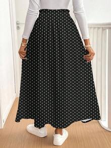 SHEIN Frenchy Chân váy dài xẻ tà cao họa tiết chấm bi đen trắng phong cách tối giản, thường ngày dành cho nữ, phù hợp cho mùa hè - Nhiều màu - Xem 2