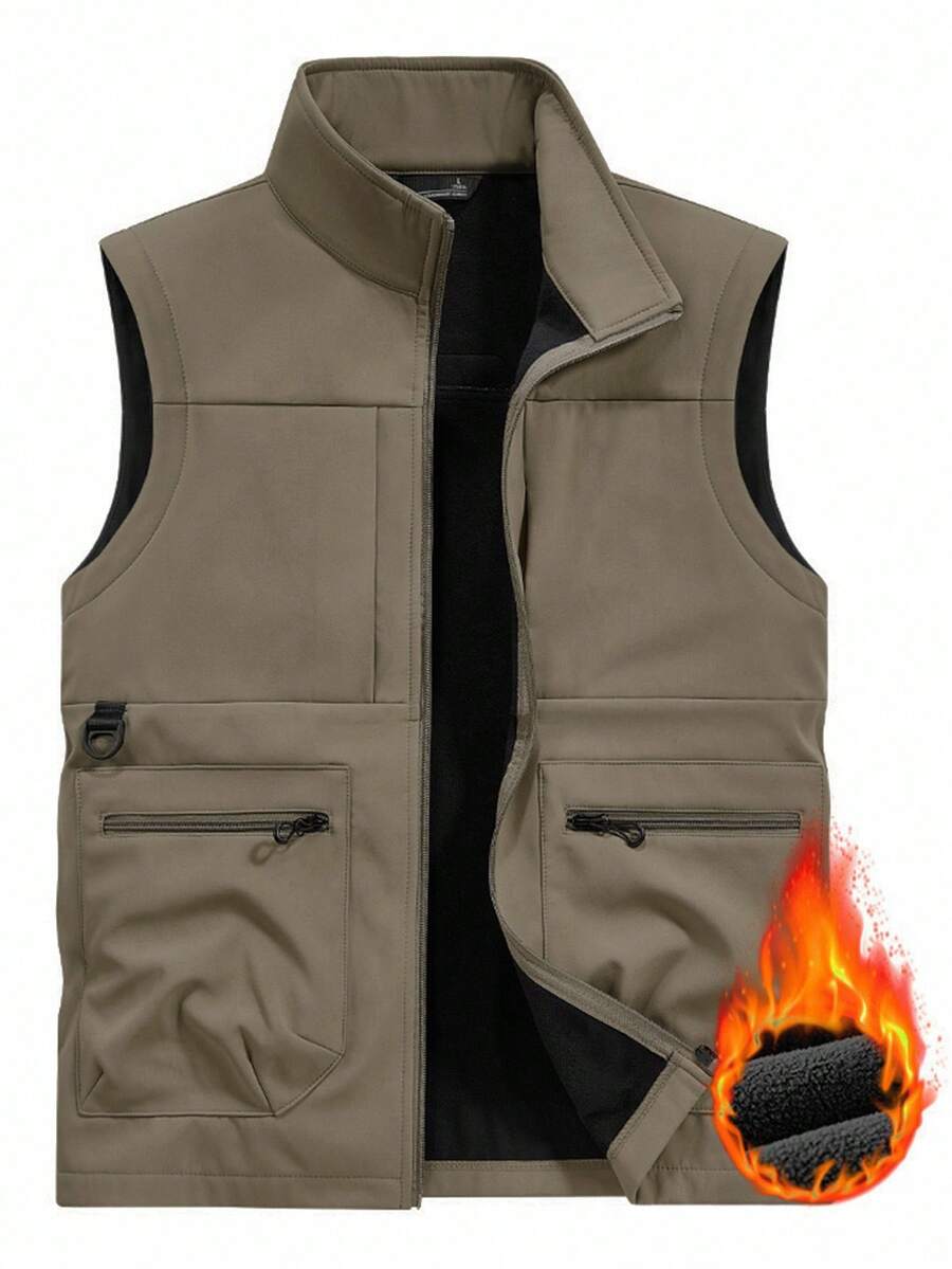Manfinity Homme Men's Thermal Lined Sleeveless Outdoor Vest For Hiking, Fishing, Running, Fall Winter