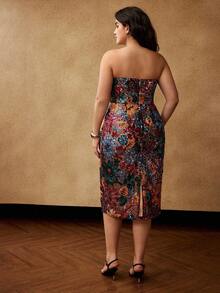 MOTF PREMIUM Váy ống họa tiết hoa lưới đính sequin cỡ lớn, mùa thu đông - Nhiều màu - Xem 3