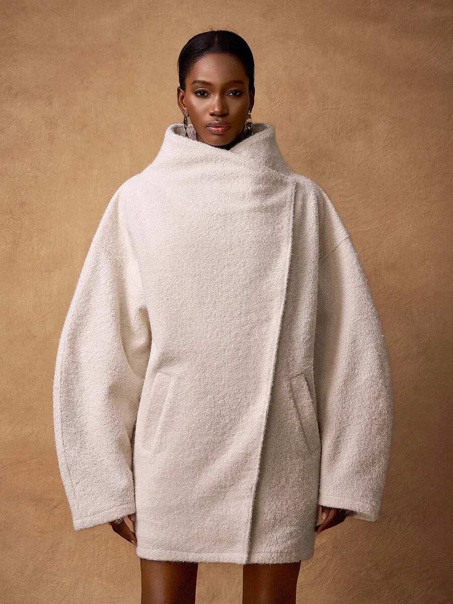 Zivah 2025 冬季新品 - 全球狂欢季：新年、情人节、派对、晚宴、约会、聚会、生日派对、学院风、学生装、日常、百搭基础款、休闲、邮轮旅行、网红热销、优雅、通勤、商务休闲长袖杏色粗花呢面料冬季外套、圣诞节、新年 - 杏色 - 查看 1