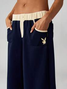 Missguided x Playboy 圣诞节阔腿裤，撞色腰带 - 藍色 - 查看 5