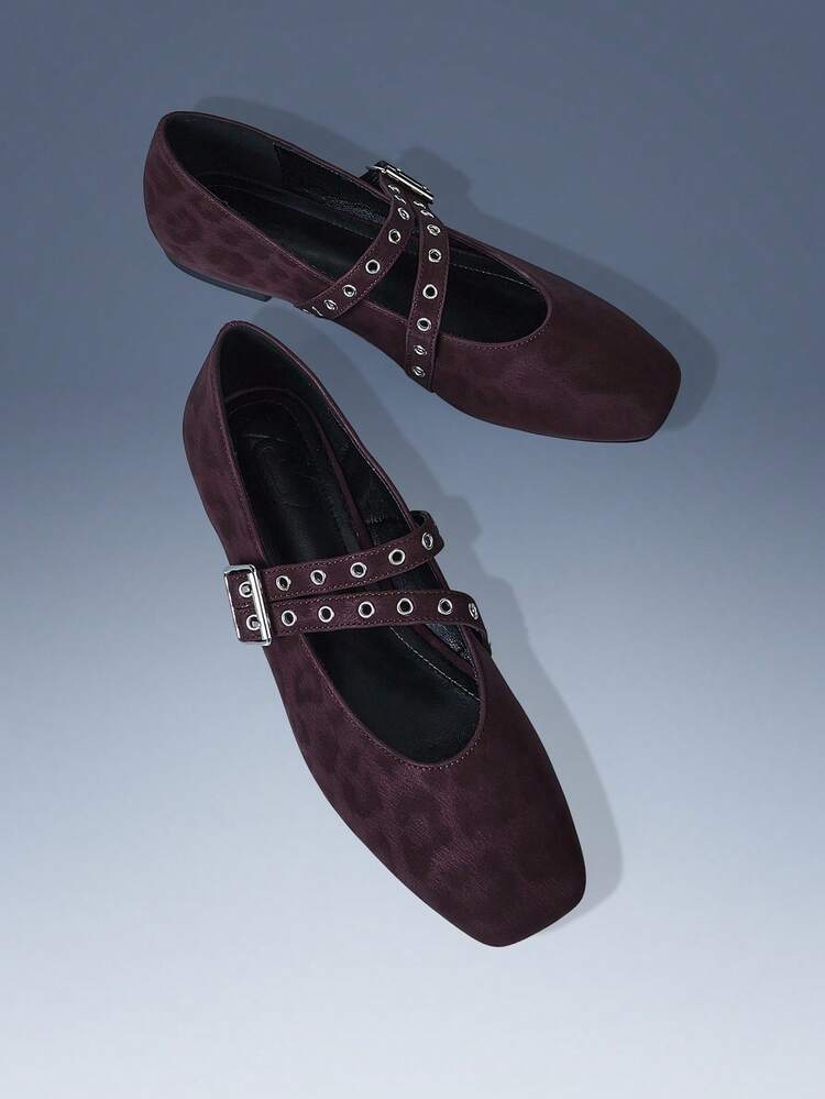 CUCCOO GRLICON Women's Vintage Comfortable Casual Ankle Strap Mary Jane Flats, Red Oil Wax Leather Texture, Square Toe, Suitable For Halloween, Christmas, Party, Autumn, Y2K Style Y2K