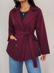 SHEIN PETITE 秋冬女款勃艮第大衣 / Y2k / 优雅 / 勃艮第长袖 / 圣诞节 / 新年 / 节日派对女款大衣 / 勃艮第风衣 / 节日 / 新年 / 宽松大衣 / 勃艮第正装大衣 / 节日女款 / 圣诞大衣 / 新年前夜 / 勃艮第大衣 / 勃艮第夹克 / A 字形 / 派对勃艮第风衣 / 长袖大衣 - 酒紅色 - 查看 9