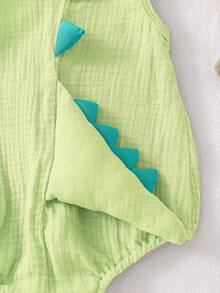 SHEIN 2pcs Baby Boys' Summer Green Cotton Soft Crepe Dinosaur Romper And Dinosaur Hat Set, Cute Style - Green - View 6