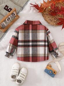 SHEIN Baby Casual Plaid Print Button Long Sleeve Jacket Fall Winter - Red - View 2