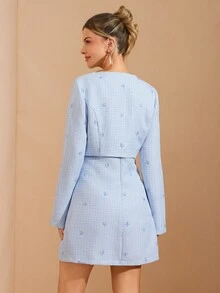 Amorya Women's Elegant Bow Decor Short Jacket And Sleeveless Dress Set, Suitable For Daily Wear And Multiple Occasions, Autumn