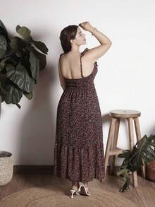 Lupita Cardoza Váy midi chữ A xẻ tà cổ chữ V phong cách nghỉ mát cho nữ, váy chữ A tay lửng xếp nếp bằng vải voan, váy mùa hè, trang phục lãng mạn cho mùa cưới, thích hợp cho bữa trưa - màu đen - Xem 2