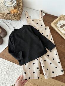 Set 2 buc. pantaloni sport pentru bebeluși, casual, confortabili, versatili, drăguți, cu buline, cu bretele, reglabili, + top cu mânecă lungă, lejer, cu guler înalt, căptușit termic, gros și călduros, pentru iarnă și toamnă - Multicolor - Vizualizare 7