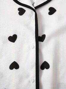 2pcs Tween Girls Cute Minimalist Heart Pattern Cardigan Long Sleeve Top And Straight Leg Lounge Pants Sleepwear Set, Casual And Comfortable - Grey - View 3