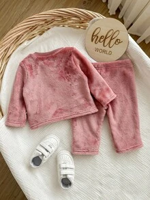 SHEIN 2件装 新生儿 休闲简约可爱 腰带抓绒双面绒材质 可爱表情图案 圆领纯粉色卫衣长裤套装 适合生日派对 晚会 演出 婚礼 洗礼 开幕式 适合日常 适合外出 适合旅行 适合秋冬 - 粉色 - 查看 7