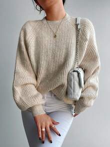 EURMUSE Solid Raglan Sleeve Jumper - Apricot - View 4