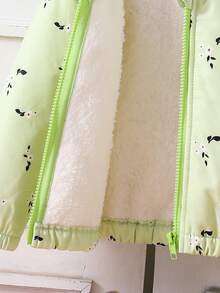 SHEIN 女婴秋冬新款休闲可爱粉色碎花保暖防风外套加厚保暖连帽大衣 - 黃色 - 查看 3