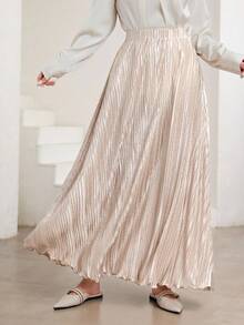 Veilorie 优雅法式褶皱高端飘逸A字长裙 - 卡其色 - 查看 2