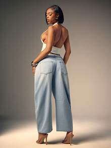 Denimoi Jeans casual da donna in denim con bottoni e design curvo, adatti per l'uso quotidiano - Lavaggio chiaro - Visualizzare 5