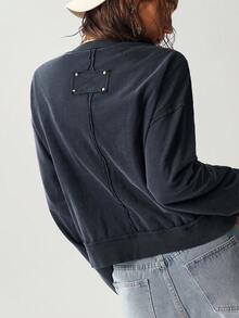 Bohemela 大码女式纯色落肩长袖单排扣休闲T恤