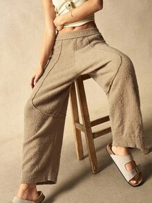 Bohemela Women's Casual Solid Color Knit Pants, Autumn/Winter - Apricot - View 3