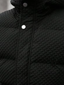 Manfinity CasualCool Men's Black Hooded Sleeveless Padded Coat, Designer Fashion Bubble Textured Padded Vest, Streetwear Casual Sleeveless Outerwear,Boyfriend/Husband Gift, Anniversary Gift, Outerwear Winter Gilet, Fall - Black - View 3