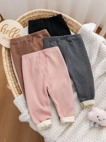 SHEIN 女宝宝可爱百搭卡通图案松紧腰裤，秋冬 - 粉色 - 查看 2