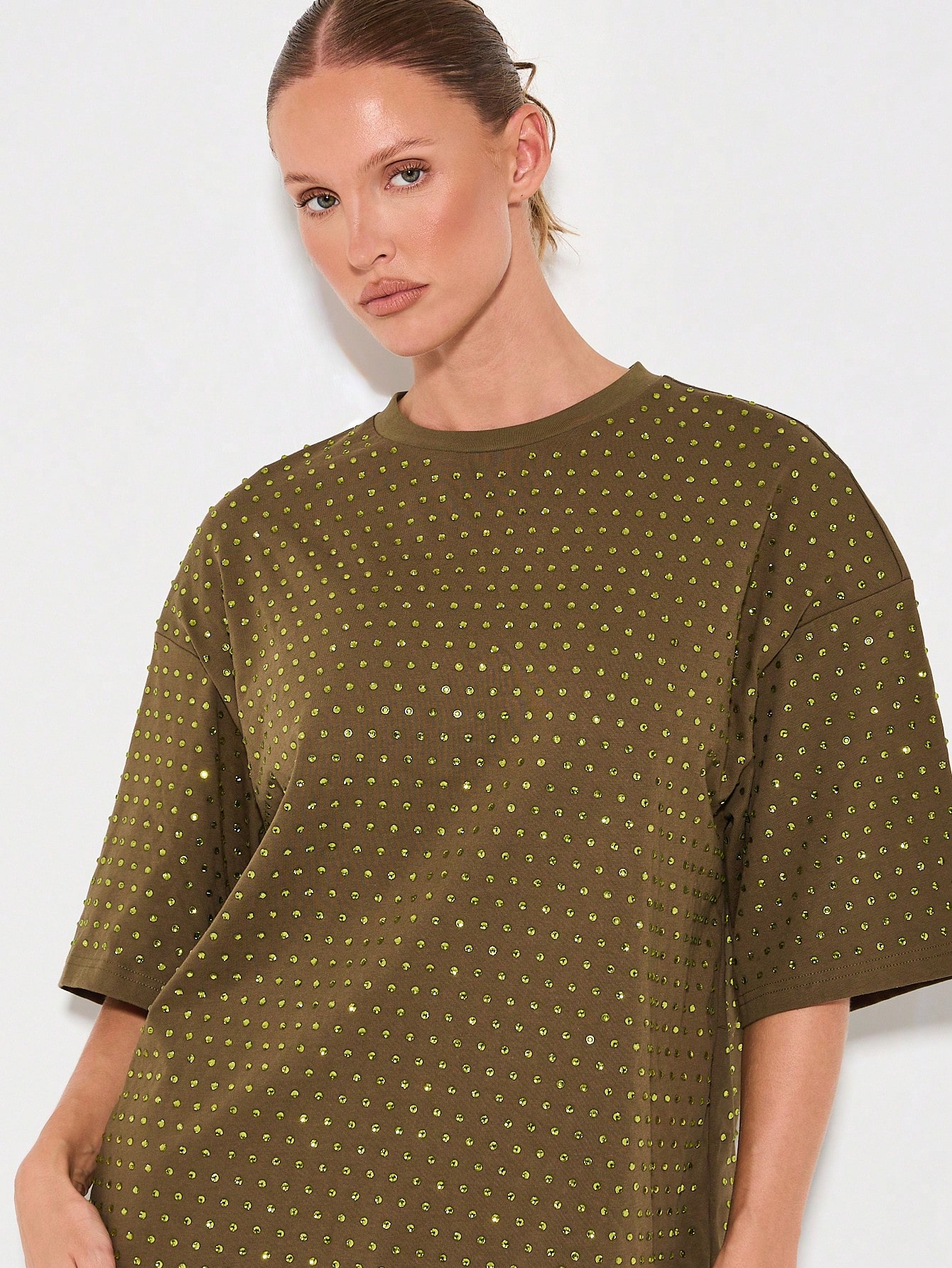 KIZN Studded Oversized T-Shirt With Gold Embellishments