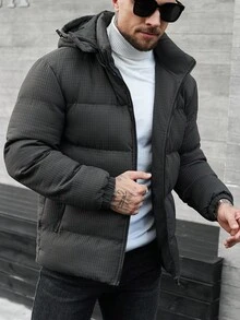 Manfinity CasualCool Giacca a vento con cappuccio, manica lunga, chiusura lampo, casual e calda per uomo, giacca invernale da uomo per l'autunno - Grigio Scuro - Visualizzare 1