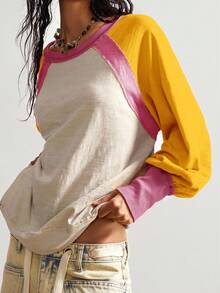 Bohemela 波西米亚风休闲针织拼色圆领宽松女式上衣 - 彩色 - 查看 5