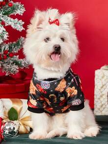 PETSIN 1 Pet Christmas Cat Dog Universal Black Gingerbread Man Cane Candy Christmas Pattern Printed Plush Warm And Comfortable Dog Christmas - Multicolor - View 5