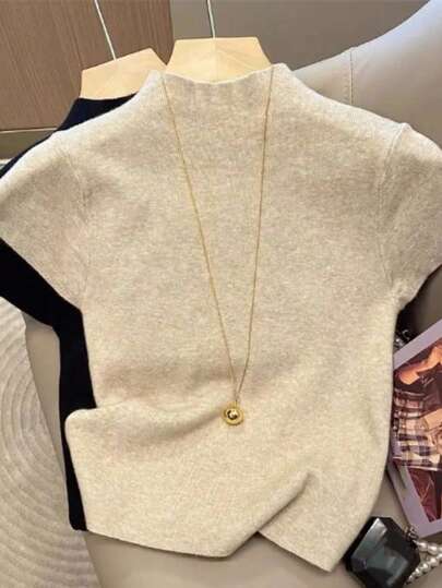 Resyla كنزة صوفية كاجوال للنساء بياقة عالية ولون أحادي