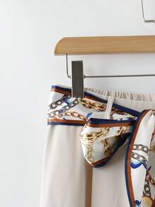 Franclia 女士纯白色杏色简约日常后腰弹力直筒裤，配围巾，通勤，优雅秋冬圣诞节新年感恩节派对装扮 - 杏色 - 查看 4