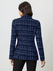 SHEIN Tall 女士休闲优雅格子通勤修身西装外套，秋季