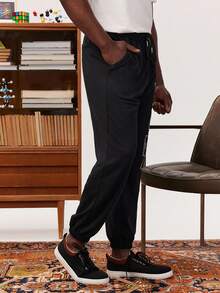 THE BIG BANG THEORY X SHEIN Men's Casual Letter Printed Drawstring Waist Elastic Cuff Long Pants For Spring And Autumn - Black - View 3