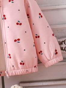 SHEIN Baby Girls Toddlers 0-3 Years Old Autumn/Winter Versatile Daily Warm Thermal Lined Cute Cherry Pattern Hooded Jacket Fall