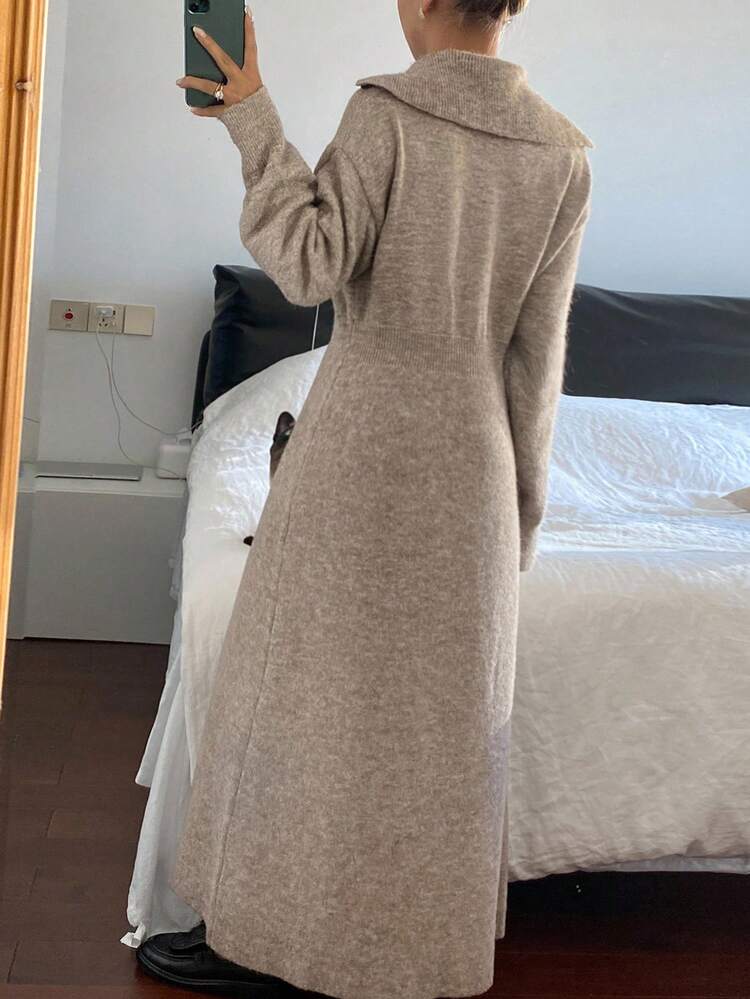 Women's Autumn High Neck Waist Cinched Sweater Dress