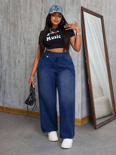 SHEIN SXY Spring Plus Size Cowgirl Style Non-Stretch Casual Fashion Personalized Jeans, Saint Patrick