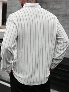 Manfinity CasualCool Men's Striped Print Patch Pocket Front Button Casual Long Sleeve Shirt, Fall - Apricot - View 2