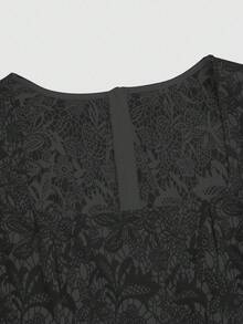 Fairmaia 大码女式花卉印花方领无袖优雅连衣裙，传统德式风格 - 黑色 - 查看 3