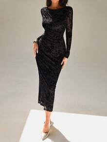 Rafferiza Chân váy Maxi co giãn ôm sát xếp nếp cho nữ - màu nâu - Xem 7