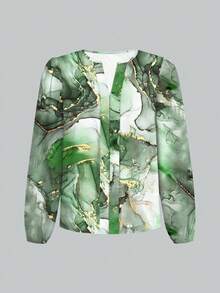 SHEIN Clasi Women's Casual Marble Print Shirt, Suitable For Everyday WearIn Fall/Winter