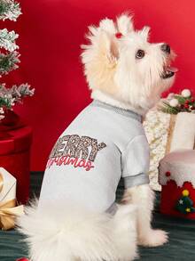 PETSIN 1 Buah Selimut Natal untuk Hewan Peliharaan Kucing dan Anjing, Motif Natal Leopard Universal, Huruf Inggris Tercetak, Bahan Bulu Abu-abu Hangat dan Nyaman untuk Anjing Natal. - Grey - View 5