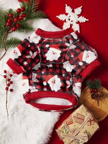 PETSIN 1 宠物圣诞猫狗通用红黑格纹圣诞老人可爱雪花图案印花毛绒温暖舒适狗狗圣诞礼物 - 彩色 - 查看 6