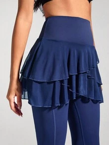 Menodora SHEIN Sport Quần váy thể thao dệt kim viền nhún bèo - Xanh đậm - Xem 1