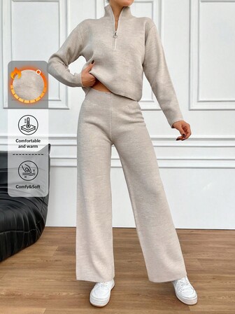 EURMUSE Kvinnors Halv dragkedja Tröjor Och Sweater Byxor Två-delade Set Uppsättningar
