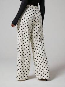 MUSERA 波点阔腿直筒牛仔裤，可爱百搭，适合日常、夜晚外出、工作场合穿着。 - 黑與白 - 查看 5