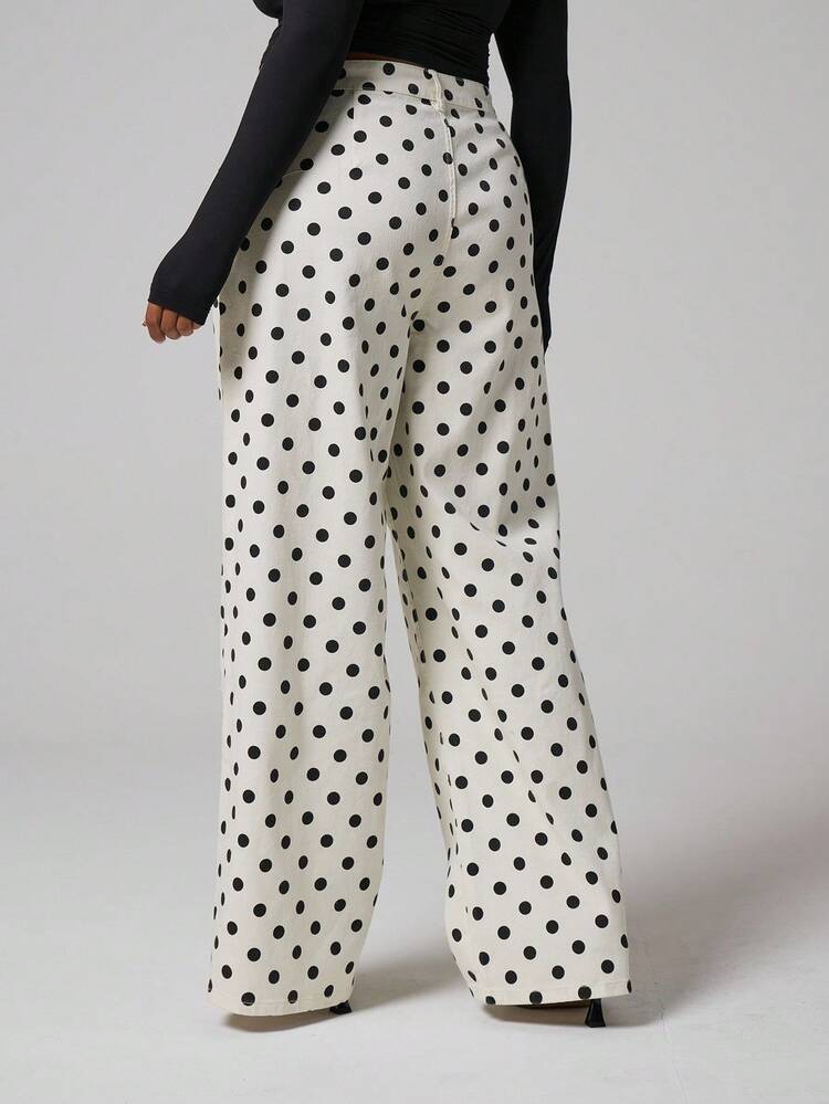 MUSERA Jeans rectos de pierna ancha con lunares, cómodos para el día a día y salidas nocturnas, ropa de trabajo holgada - Blanco y Negro - Ver 5